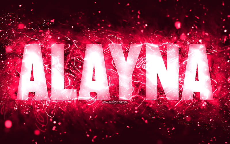 Happy Birtay Alayna, pink neon lights, Alayna name, creative, Alayna Happy Birtay, Alayna Birtay, popular american female names, with Alayna name, Alayna, HD wallpaper