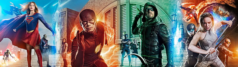 DC Universe Flash Arrow Supergirl Legends of tomorrow Wide Posters , the-flash, supergirl, arrow, legends-of-tomorrow, tv-shows, wide, HD wallpaper