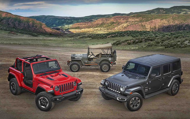 Jeep Wrangler Rubicon, 2018 cars, Jeep Willys MB, 1944 cars, SUVs, offroad, Jeep, HD wallpaper