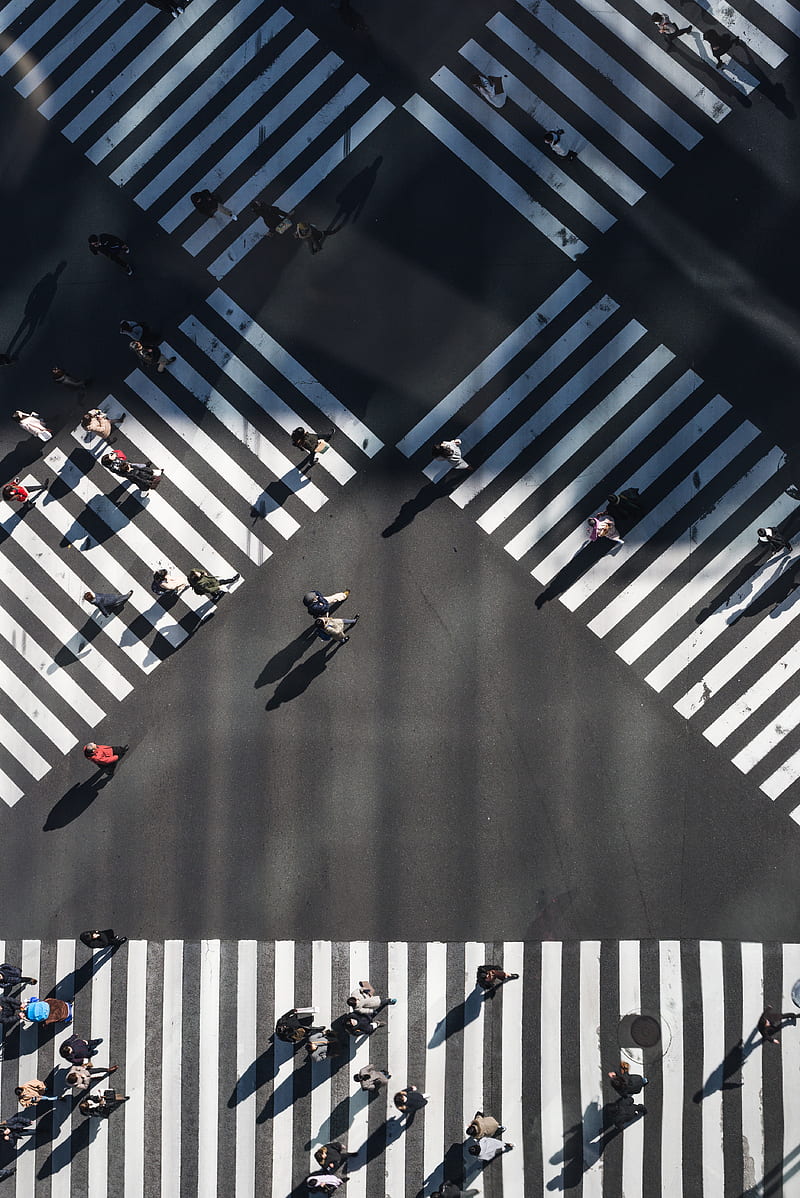 aerial graphy of people walking in the intersection street during daytime, HD phone wallpaper