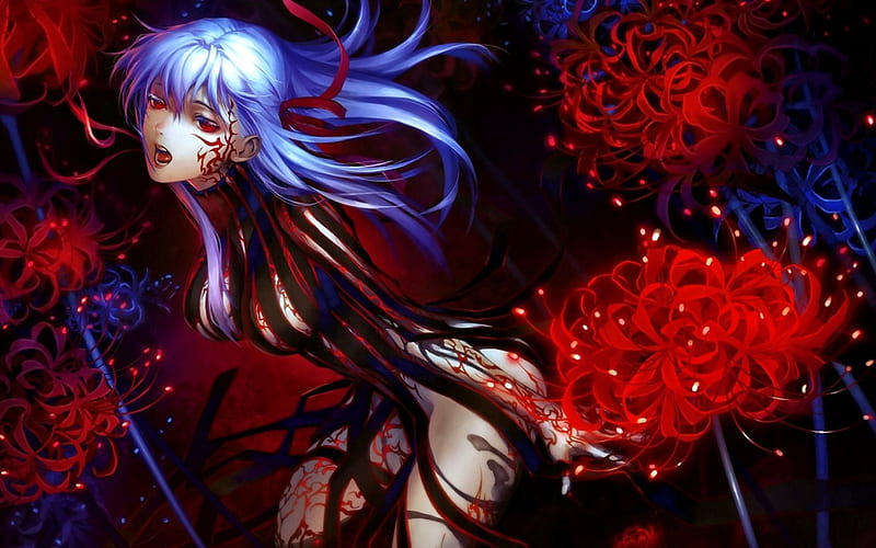 Drenched, fantasy, anime, blood, dark, HD wallpaper
