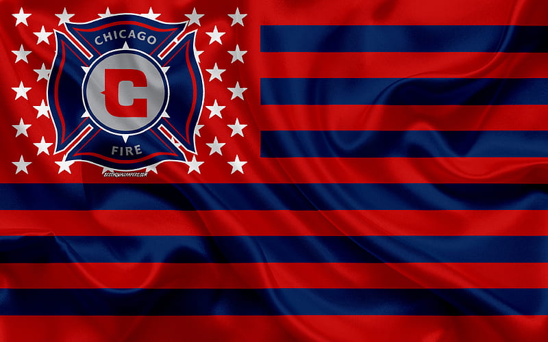 Chicago Fire, American soccer club, American creative flag, red blue flag, MLS, Chicago, Illinois, USA, logo, emblem, Major League Soccer, silk flag, soccer, football, HD wallpaper