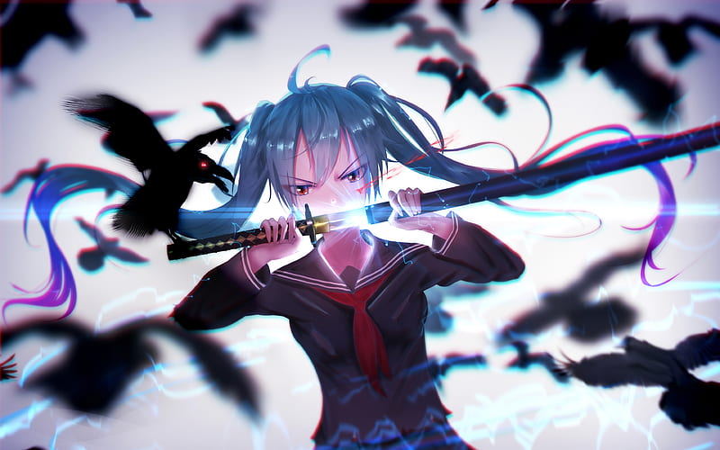 Hatsune Miku with sword Vocaloid Characters, artwork, Miku Hatsune, manga, Vocaloid, Hatsune Miku, HD wallpaper
