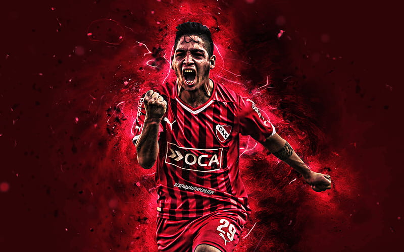 Martin Benitez argentine footballers, CAI, Independiente FC, soccer, AAAJ, Martin Nicolas Benitez, neon lights, Club Atletico Independiente, Argentinean Superliga, HD wallpaper