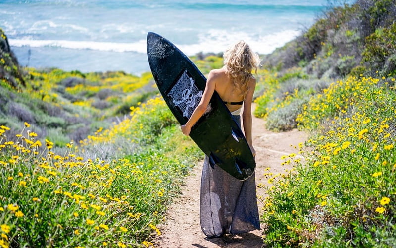 Surfer, surf, board, girl, HD wallpaper