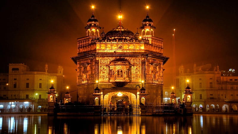 The golden temple at night in amritsar india, temple, night, lights, golden,  HD wallpaper | Peakpx