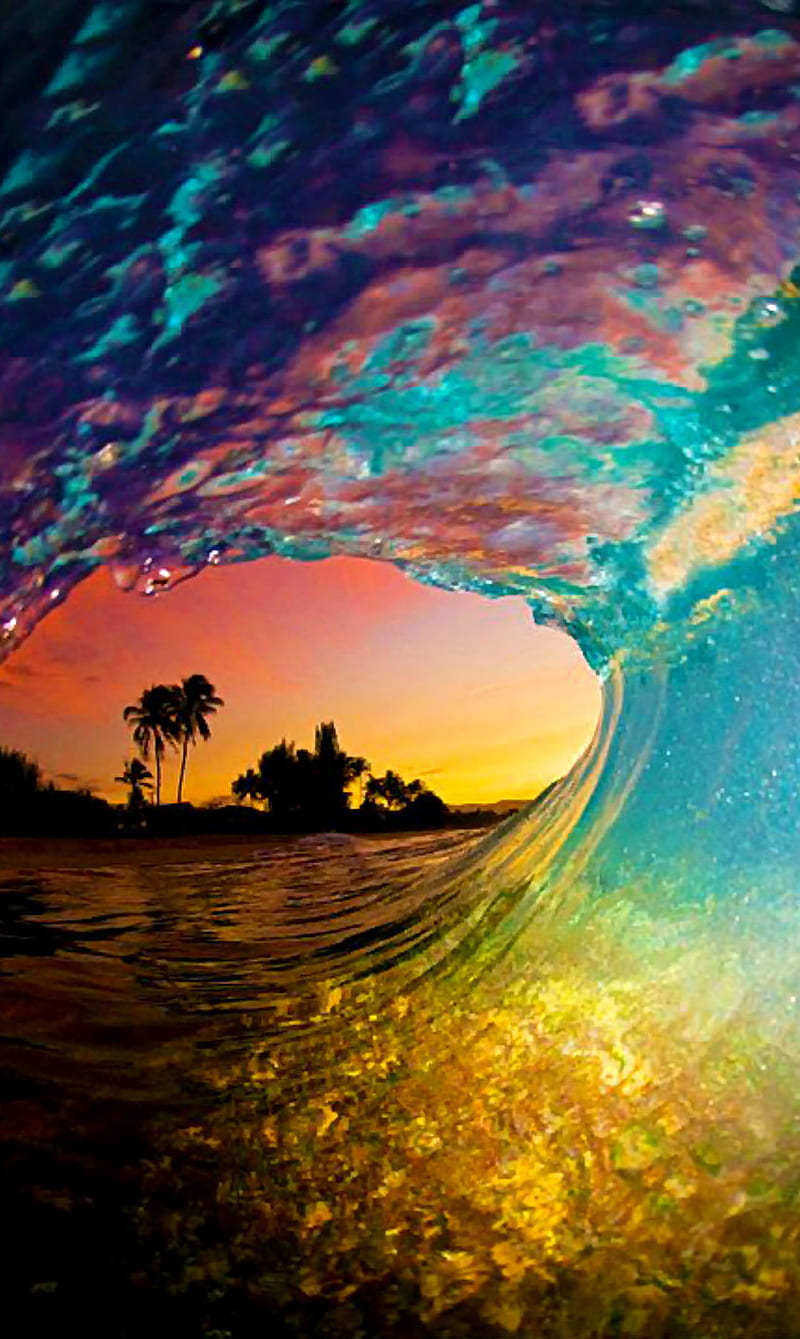 Ocean - Wave, beach, colorful, colors, sunrise, sunset, tropical, wow, HD phone wallpaper