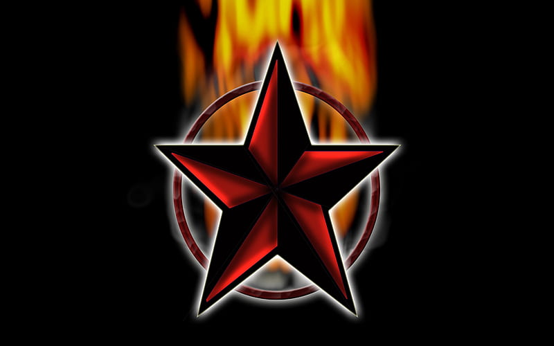 Burning Star, red, firebat, nautical star, black, hop, star, HD wallpaper
