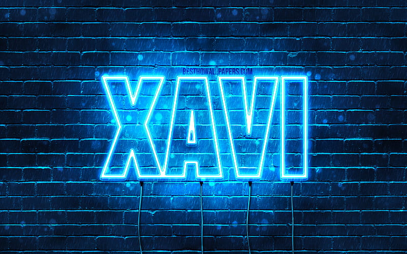 Xavi with names, Xavi name, blue neon lights, Happy Birtay Xavi, popular dutch male names, with Xavi name, HD wallpaper