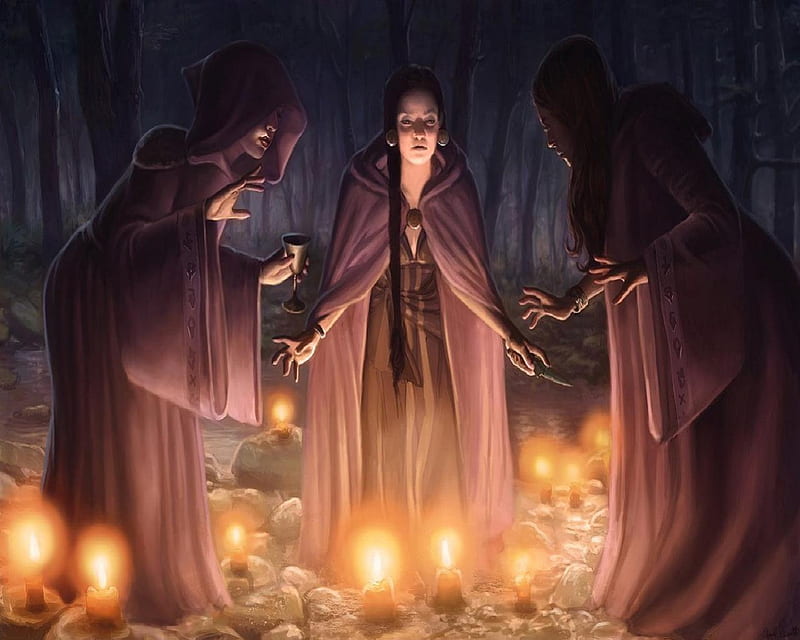 A Coven Of Witches, witches, woods, goblet, dagger, candles, HD wallpaper