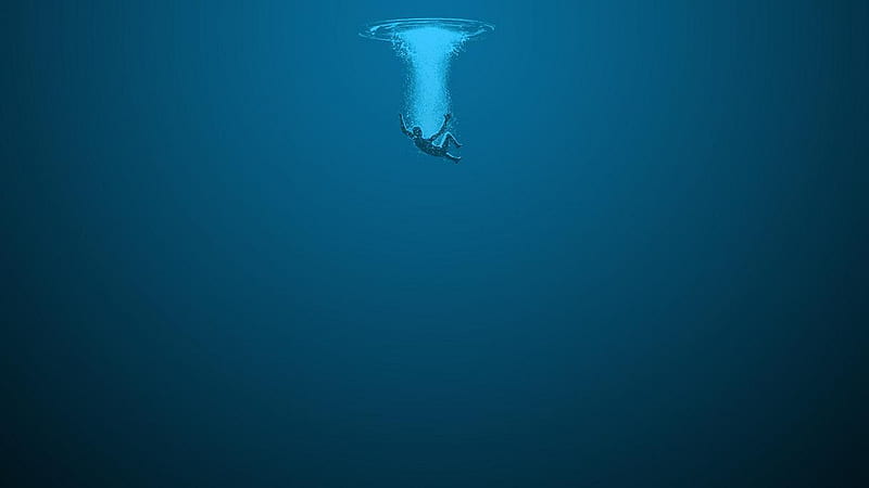 A Watery Landing., sink, man, water, blue, HD wallpaper