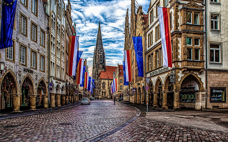 Munster, old streets, cityscapes, summer, german cities, Europe, Germany, Cities of Germany, Munster Germany, HD wallpaper