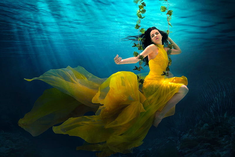 Underwater Fashion graphy, pretty, dress, gown, underwaterngirl, yellow,  bonito, HD wallpaper | Peakpx