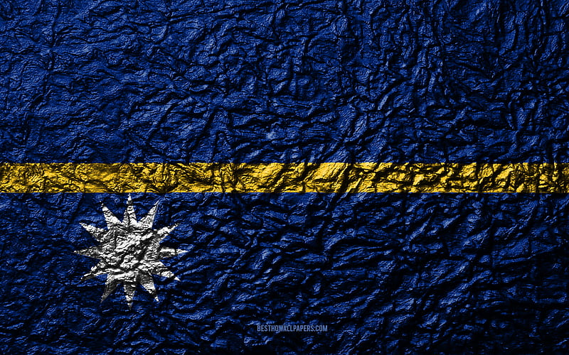 Flag of Nauru stone texture, waves texture, Nauru flag, national symbol, Nauru, Oceania, stone background, HD wallpaper