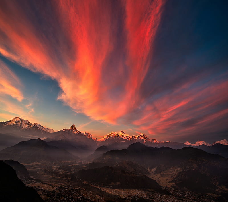 Sunset Sky, awesome, land, lovely, mountains, nature, tibet, HD wallpaper