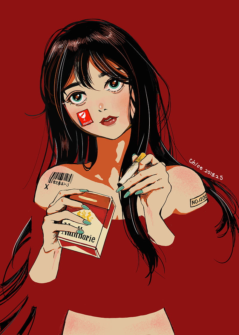 Anime Pop Art, cigarette, girl, japanese, pop art, HD phone wallpaper