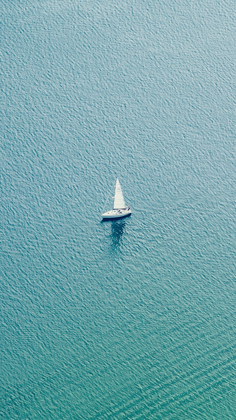 Solo Sailing, blue, boat, clean, minimal, sailboat, sea, simple, HD phone wallpaper