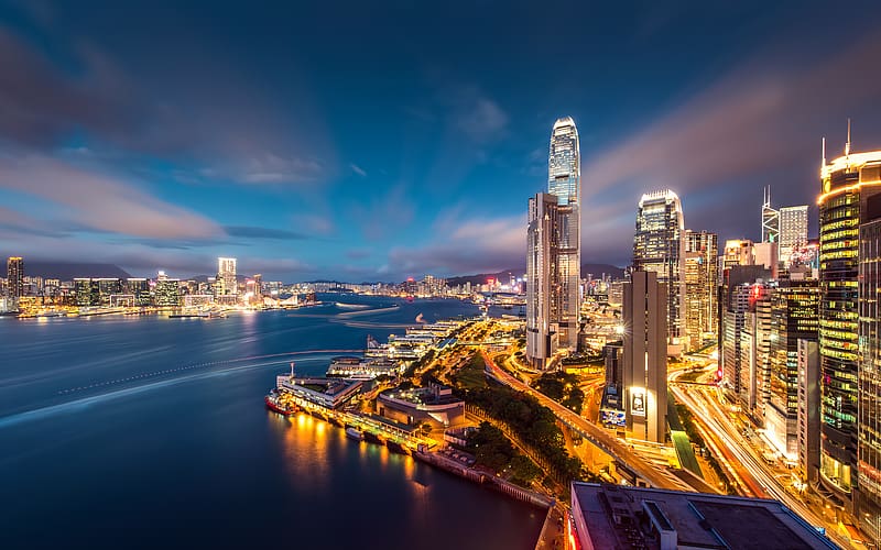 Cities, Night, City, Skyscraper, Building, Light, Cityscape, Hong Kong, HD wallpaper