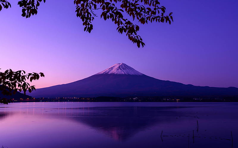Mount Fuji, sunset, mountains, Fujiyama, Asia, stratovolcano, japan, HD wallpaper