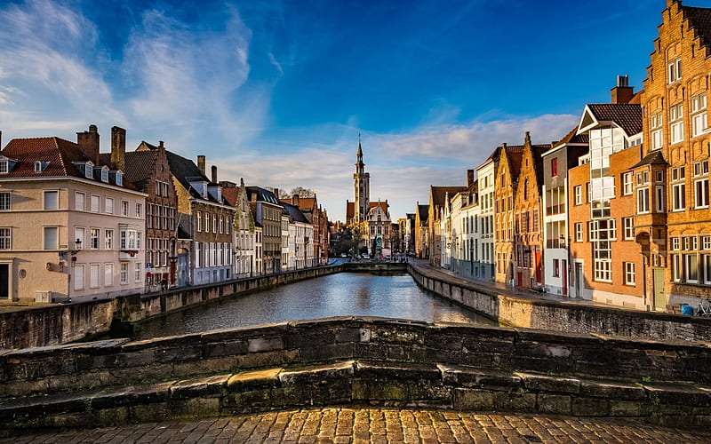 Bruges, channel, spring, old town, Belgium, HD wallpaper