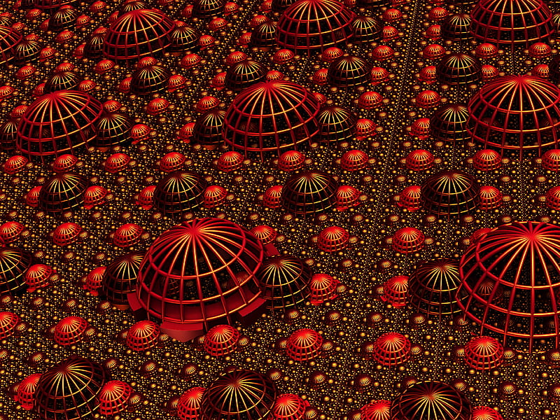 fractal, relief, volume, 3d, red, HD wallpaper