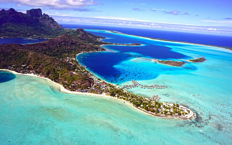 Bora Bora, tropical islands, aero view, ocean, summer, travel, French Polynesia, HD wallpaper