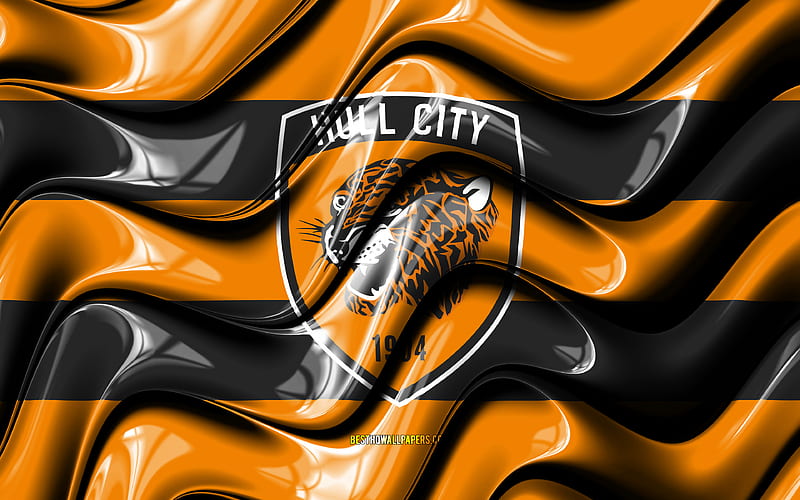 Hull City FC flag, , orange and black 3D waves, EFL Championship, english football club, football, Hull City FC logo, Hull City FC, soccer, FC Hull City, HD wallpaper