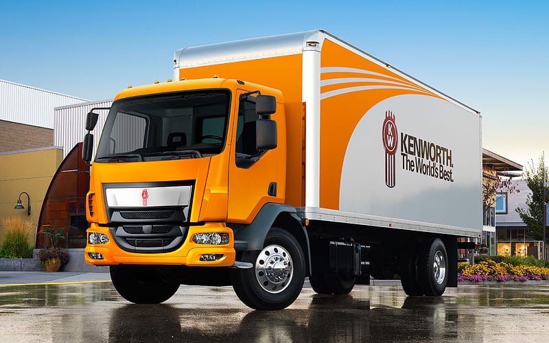 Kenworth K-370, Small trucks, new trucks, orange K-370, cargo delivery, trucks, Kenworth, HD wallpaper