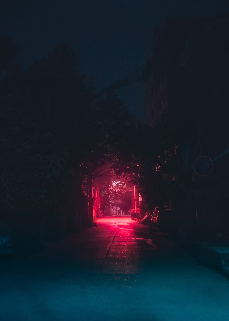 lane, night, dark, urban, lighting, red, HD phone wallpaper