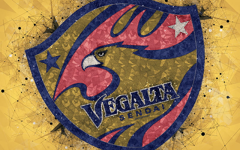 Vegalta Sendai FC Japanese football club, creative geometric art, logo, mosaic, yellow abstract background, J-League, Sendai, Miyagi, japan, J1 League, football, HD wallpaper