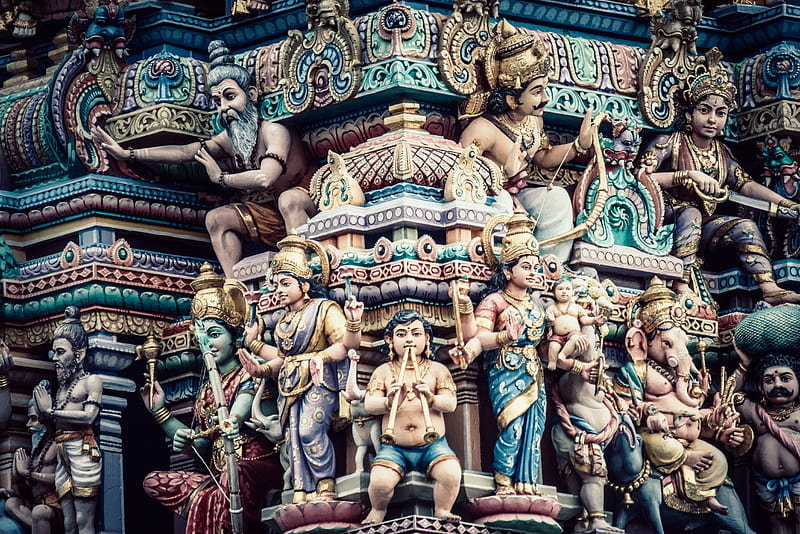 group of Hindu Deity statues, HD wallpaper