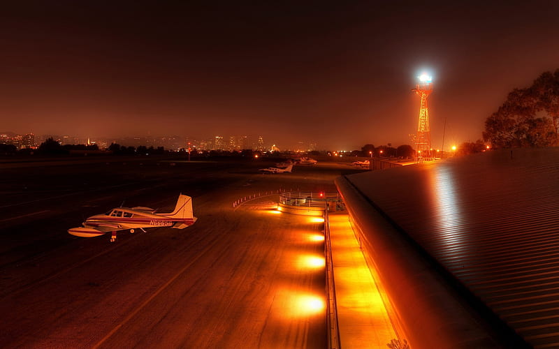 aircrafts night-civil aviation aircraft, HD wallpaper