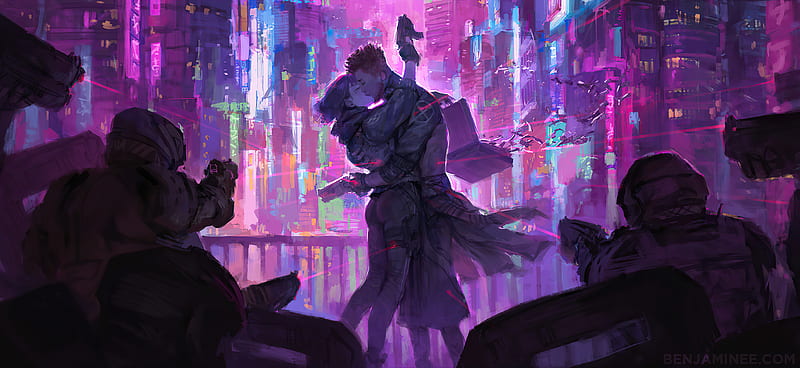 Cyberpunk Couple in Future, HD wallpaper