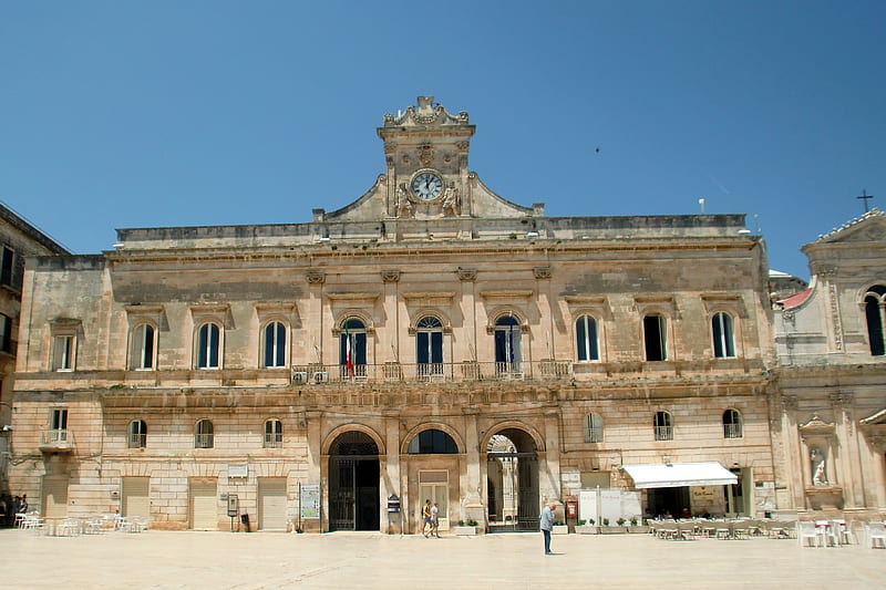 Italie, historical centre, Ostuni, Town hall, Puglia, HD wallpaper