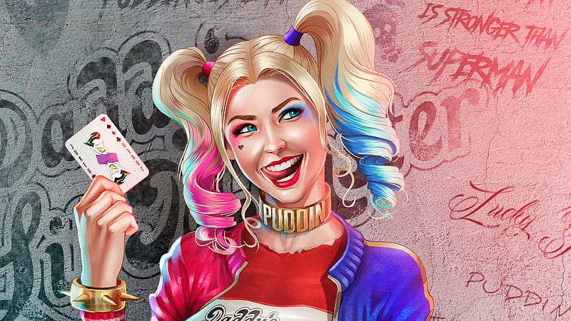 Blue Eyes Harley Quinn With A Joker Card On Hand Harley Quinn, HD ...