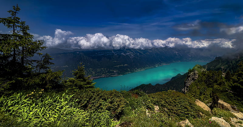 Mountains, Alps Mountain, Bernese Alps, Cloud, Lake, Lake Brienz, Mountain, Switzerland, HD wallpaper