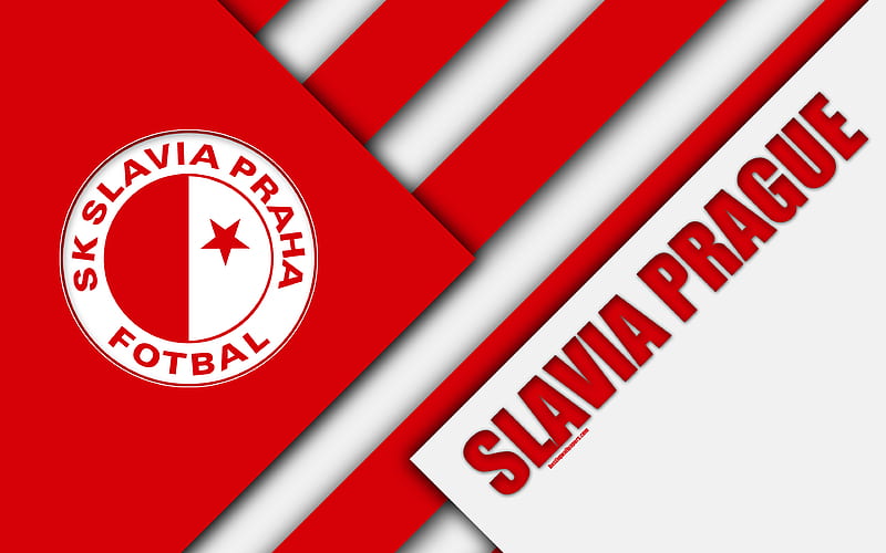 Download wallpapers SK Slavia Praha, 4k, geometric art, logo, Czech  football club, red background, emblem, Czech First League, Prague, Czech  Republic, football,…