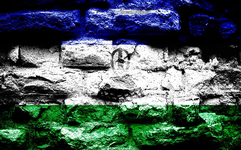Lesotho flag, grunge brick texture, Flag of Lesotho, flag on brick wall, Lesotho, flags of Africa countries, HD wallpaper