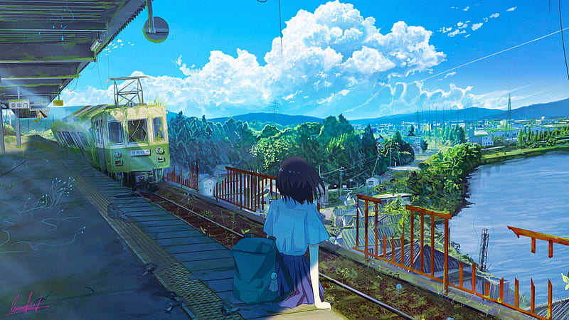 Anime, Original, Girl, Lake, Train, Train Station, HD wallpaper