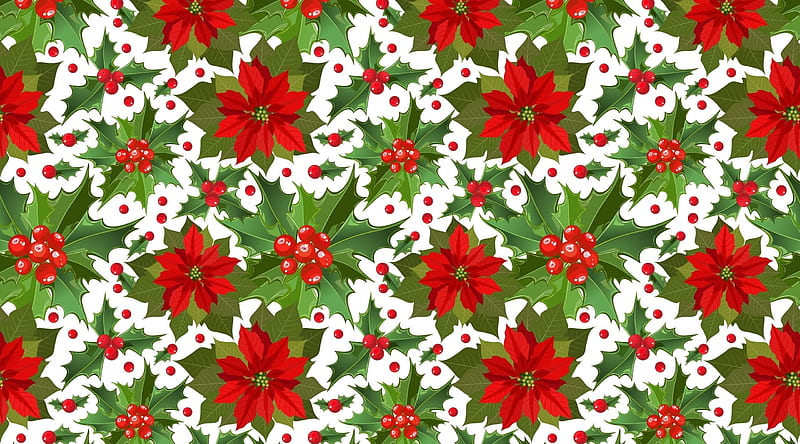Texture, green, craciun, christmas, flower, paper, white, red, pattern, mistletoe, HD wallpaper