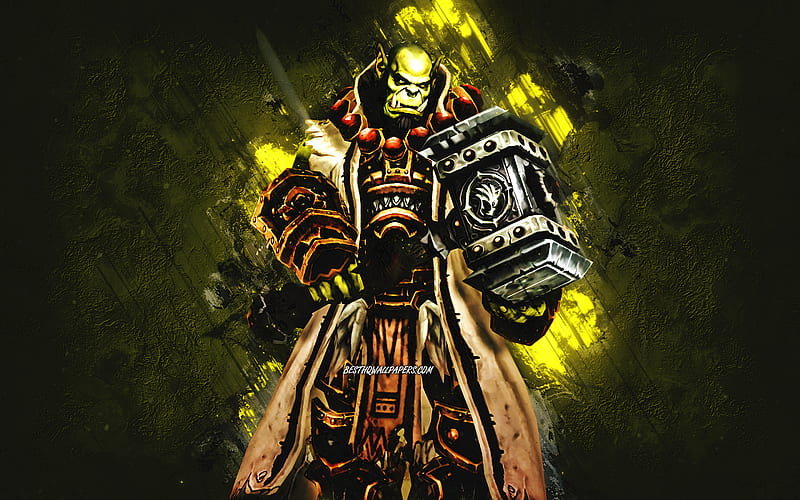 Thrall, World of Warcraft, Son of Durotan, WoW, yellow stone background, WoW characters, World of Warcraft characters, Thrall WoW, Thrall World of Warcraft, HD wallpaper
