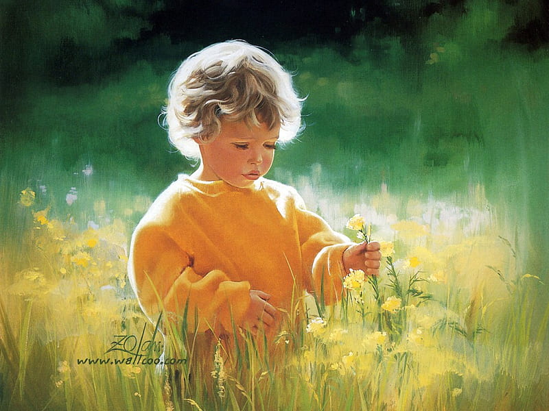 Donald Zolan children painting, donald zolan, art, grass, painting, children, HD wallpaper