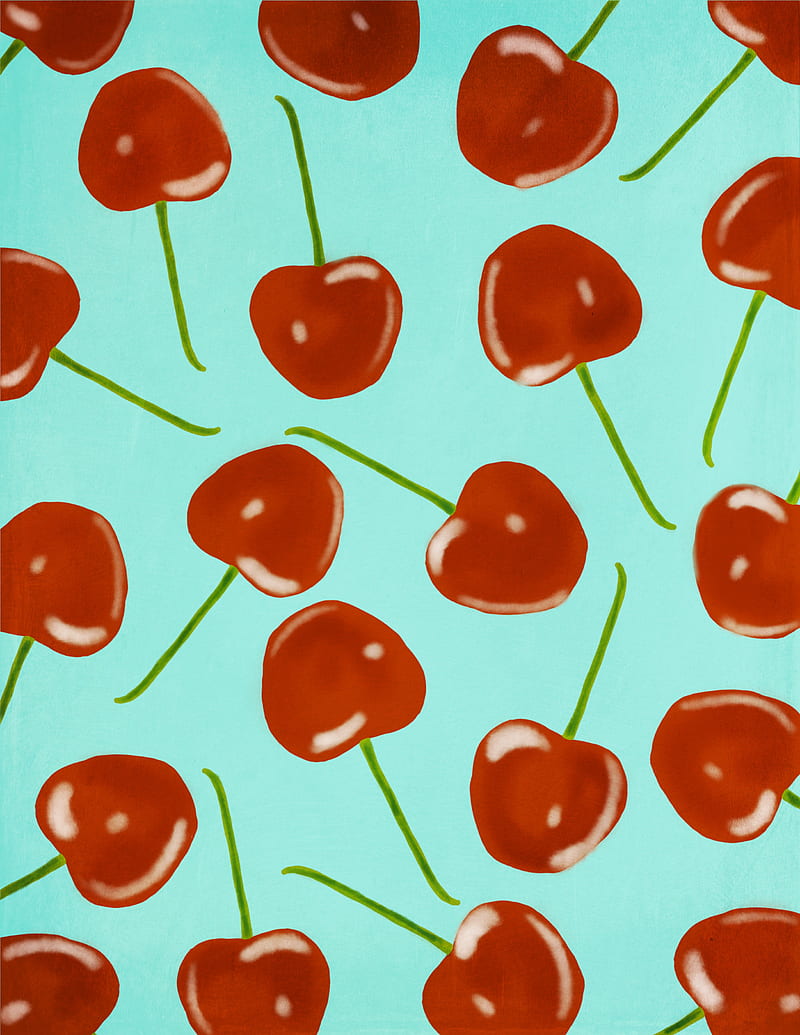 cherries, pattern, berries, red, HD phone wallpaper