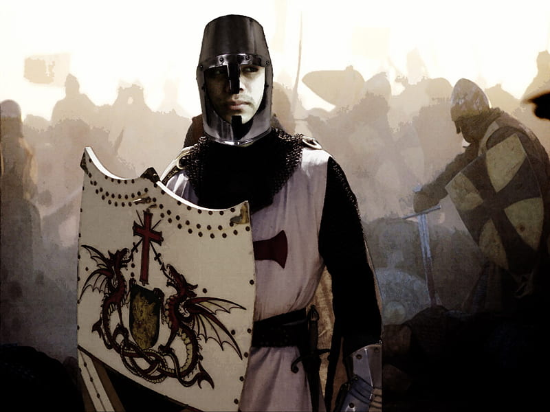 Knight - Templar, battle, love, chain mail, shield, cross, knight, HD wallpaper