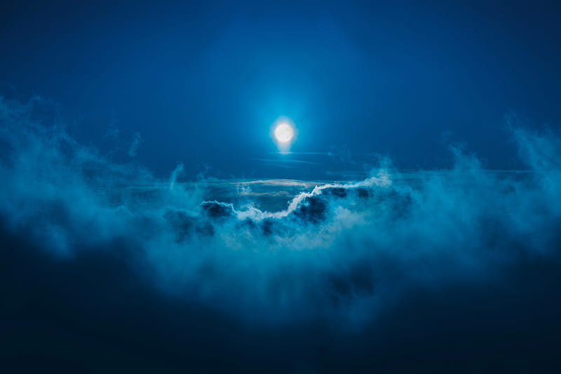 moonlight, beyond the clouds, blue sky, pretty, Space, HD wallpaper