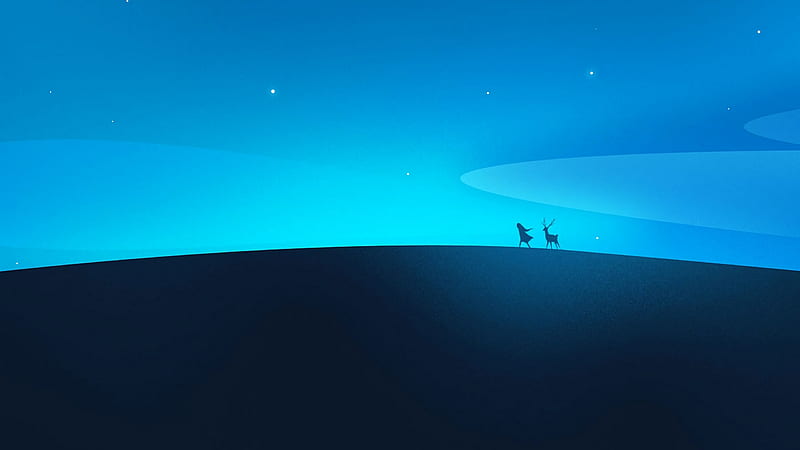 silhouette, blue, guihuahuzi, fantasy, girl, luminos, deer, HD ...