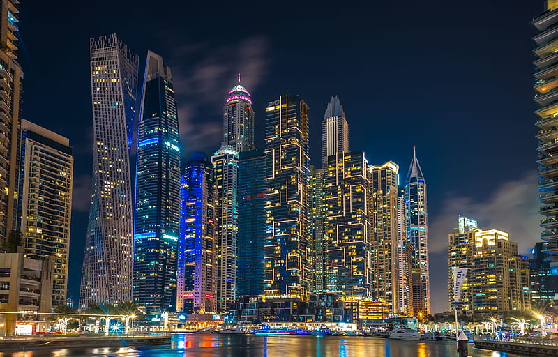 Cities, Dubai, Building, City, Night, Skyscraper, United Arab Emirates, HD wallpaper