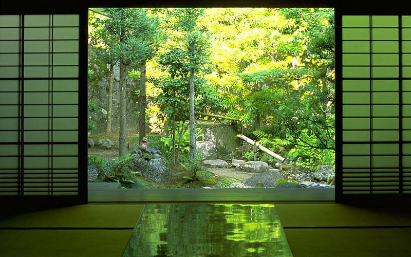 Japanese House, japan, house, japanese, green, indoor, garden, nature, HD wallpaper
