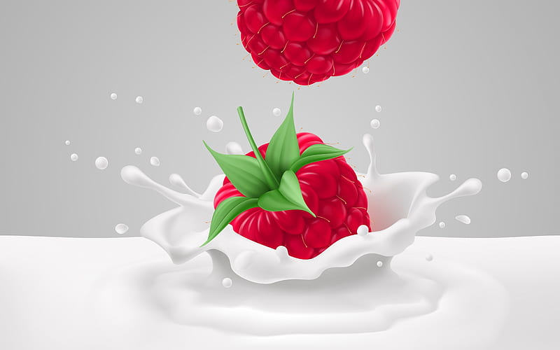 fruit, red, strawberry, food, milk, white, HD wallpaper