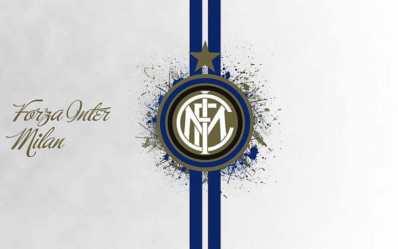 FC Internazionale Milano, art, logo, gray background, italian football club, grunge art, splashes, Milan, Italy, Serie A, football, nerazzurri, FC Inter, HD wallpaper